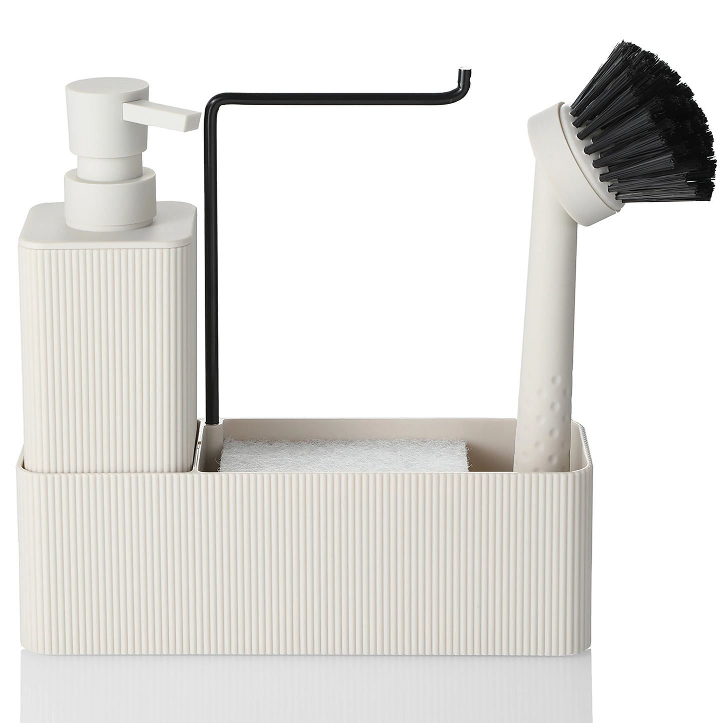 Set Distributeur Savon Cuisine Noir Blanc - Porte-Éponge et Porte-Serviette