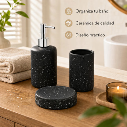 Set Salle de Bain Céramique Noir Effet Terrazzo 3 Pièces Économique