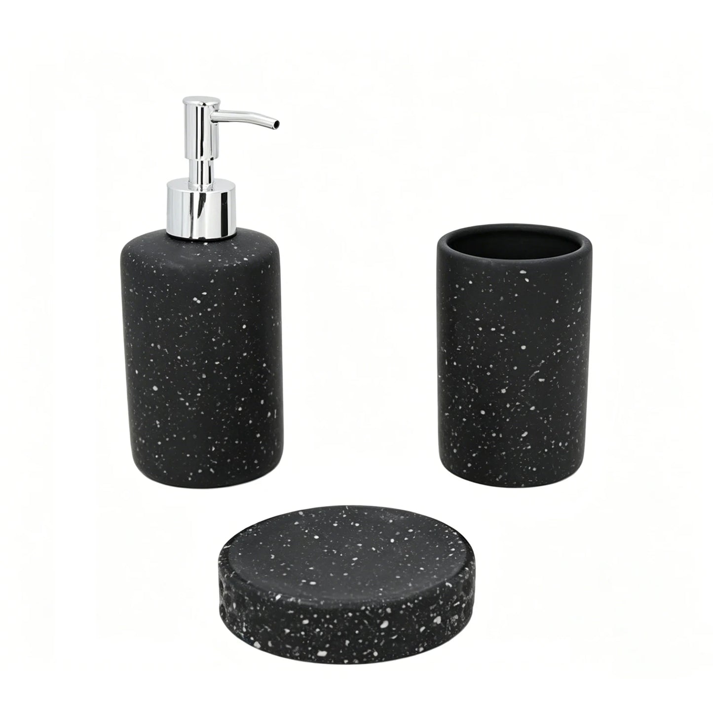 Set Salle de Bain Céramique Noir Effet Terrazzo 3 Pièces Économique