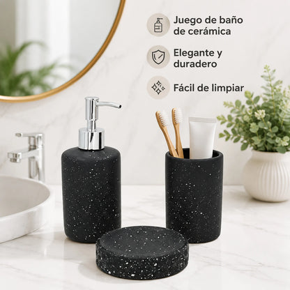Set Salle de Bain Céramique Noir Effet Terrazzo 3 Pièces Économique