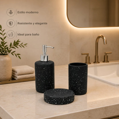 Set Salle de Bain Céramique Noir Effet Terrazzo 3 Pièces Économique
