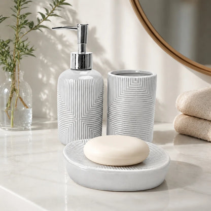 Set Salle de Bain Céramique Gris Premium Motif Géométrique 3 Pièces