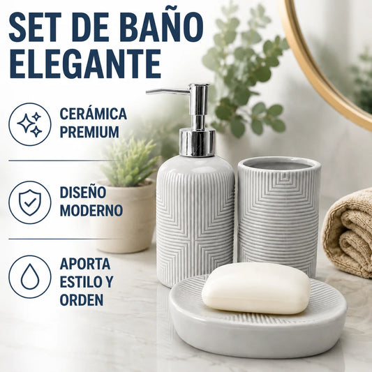 Set Salle de Bain Céramique Gris Premium Motif Géométrique 3 Pièces