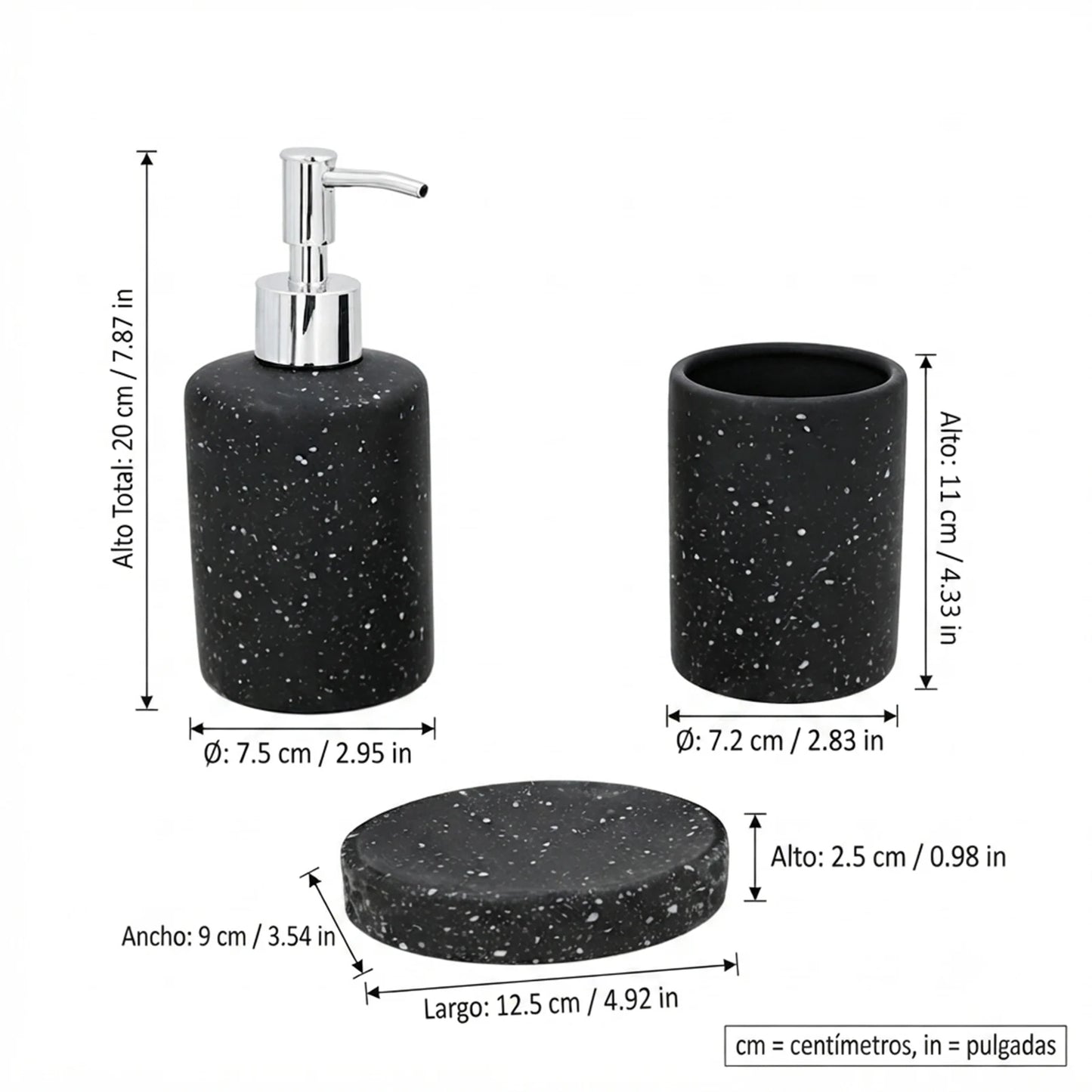 Set Salle de Bain Céramique Noir Effet Terrazzo 3 Pièces Économique