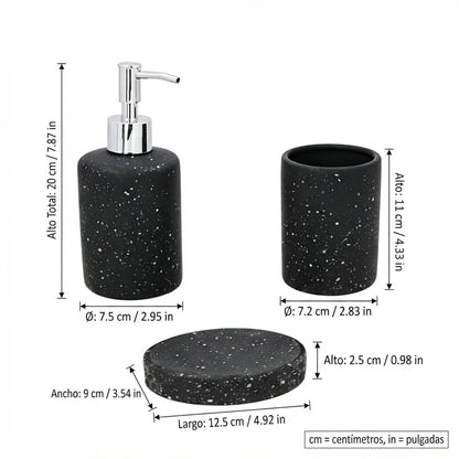 Set Salle de Bain Céramique Noir Effet Terrazzo 3 Pièces Économique