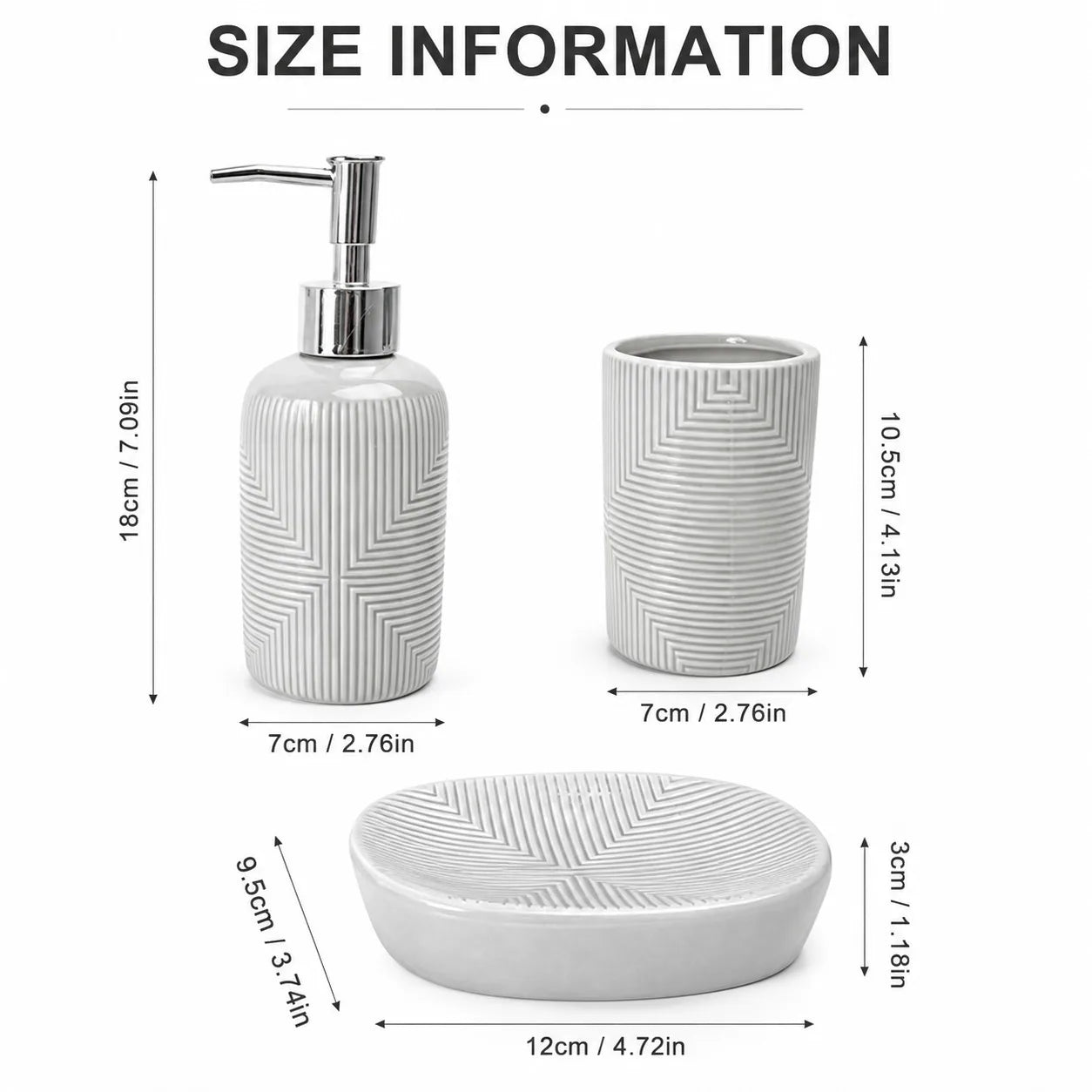 Set Salle de Bain Céramique Gris Premium Motif Géométrique 3 Pièces