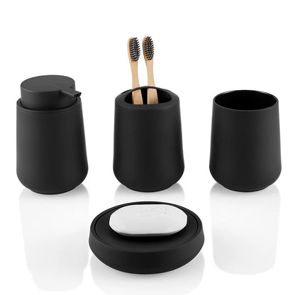 Set Salle de Bain 4 Pièces Noir Mat Distributeur Savon et Accessoires