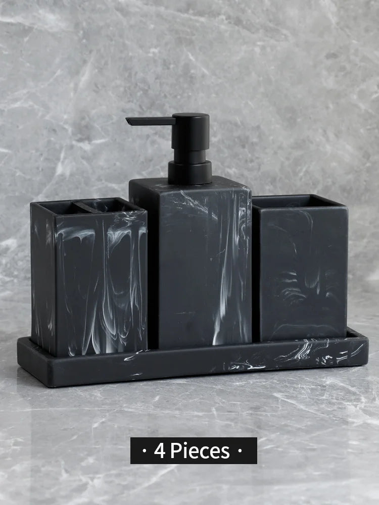 Set Salle de Bain Effet Marbre 4 Pièces Noir