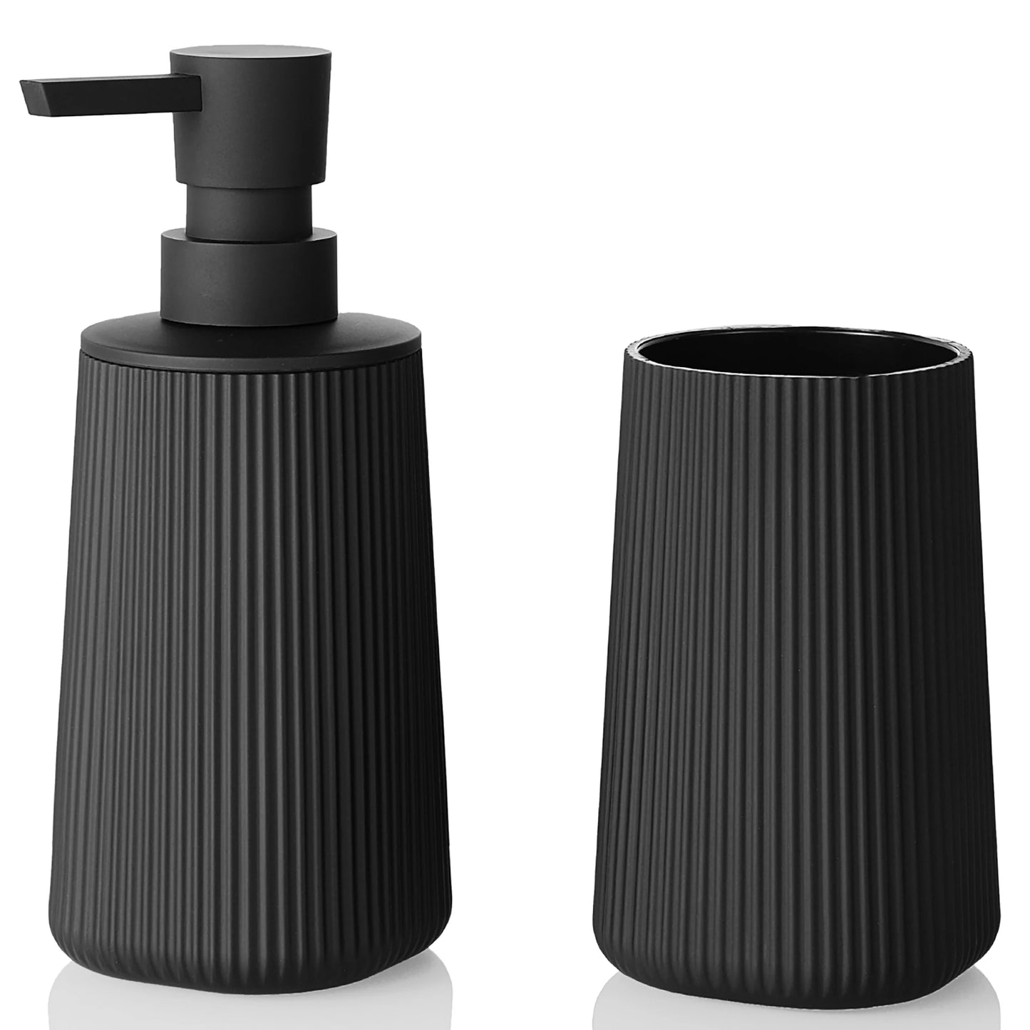 Set Salle de Bain 2 Pièces Noir Mat Rayé Distributeur et Porte-Brosse