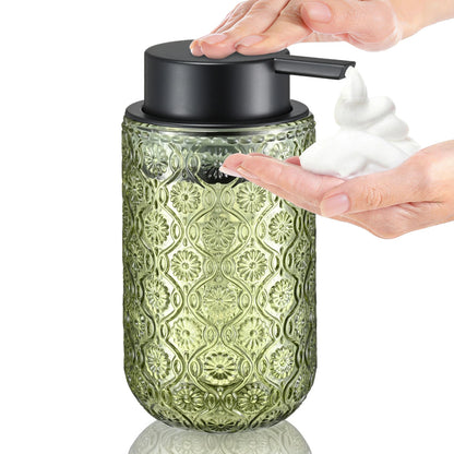 Distributeur Savon Mousse Verre Vintage Gravé Vert - 400ml