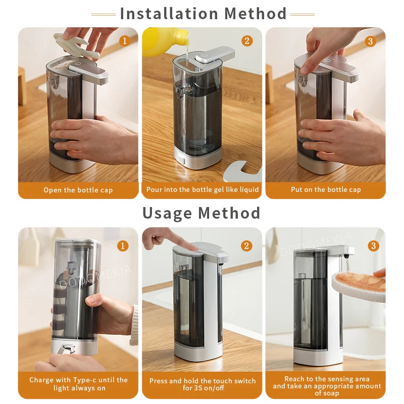 Distributeur Savon Cuisine Automatique Noir - Modèle P13