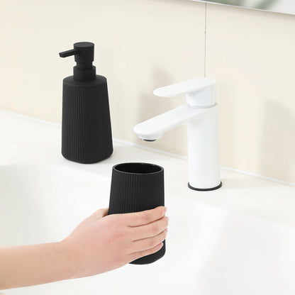 Set Salle de Bain 2 Pièces Noir Mat Rayé Distributeur et Porte-Brosse