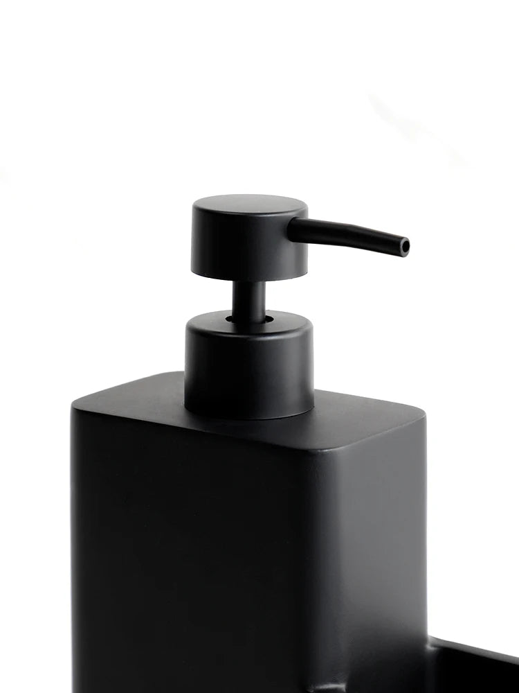 Distributeur Savon Vaisselle Noir 450ml avec Porte-Éponge