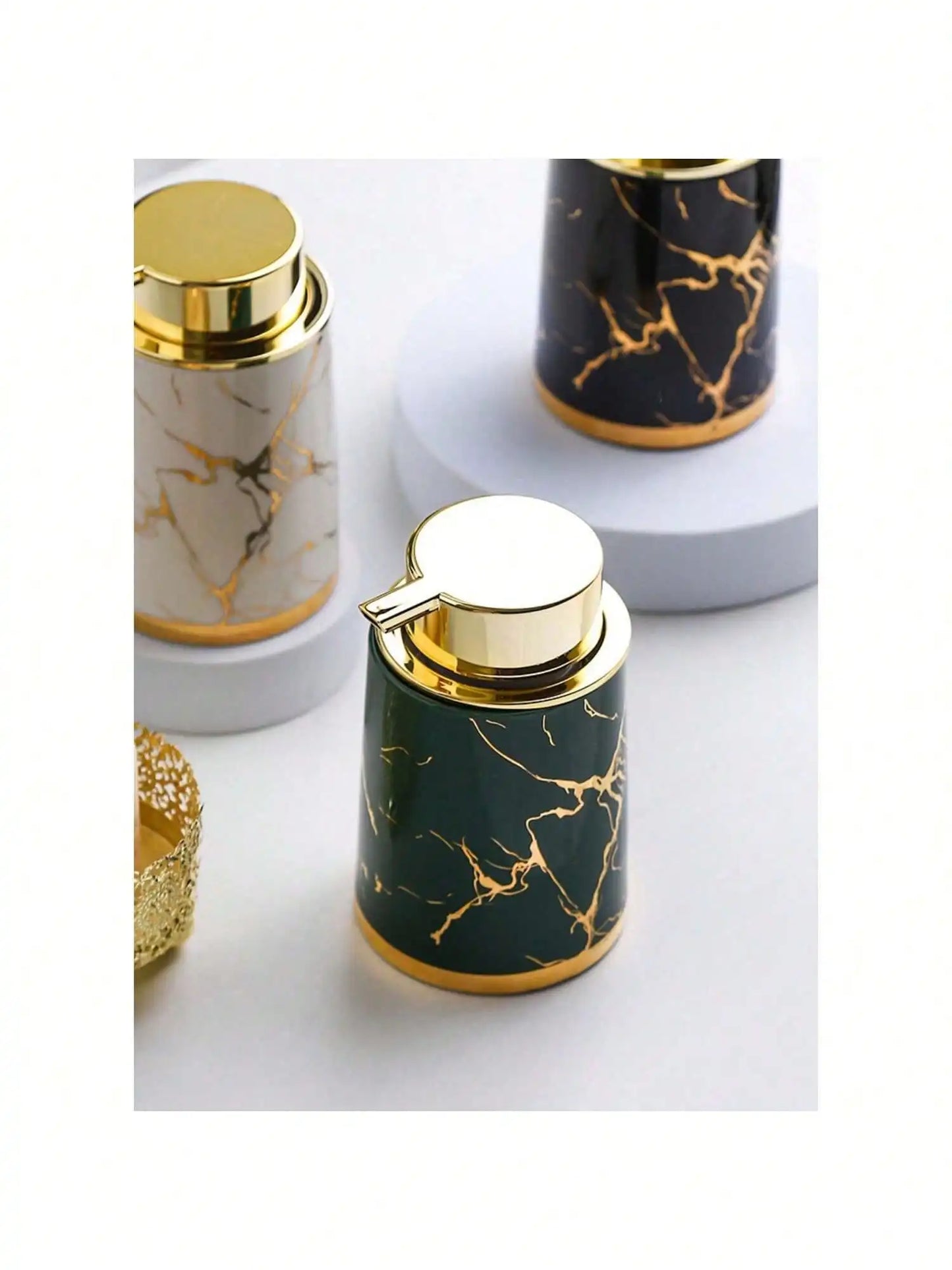 Distributeur Savon Céramique Marbre Luxe Noir - 400ml