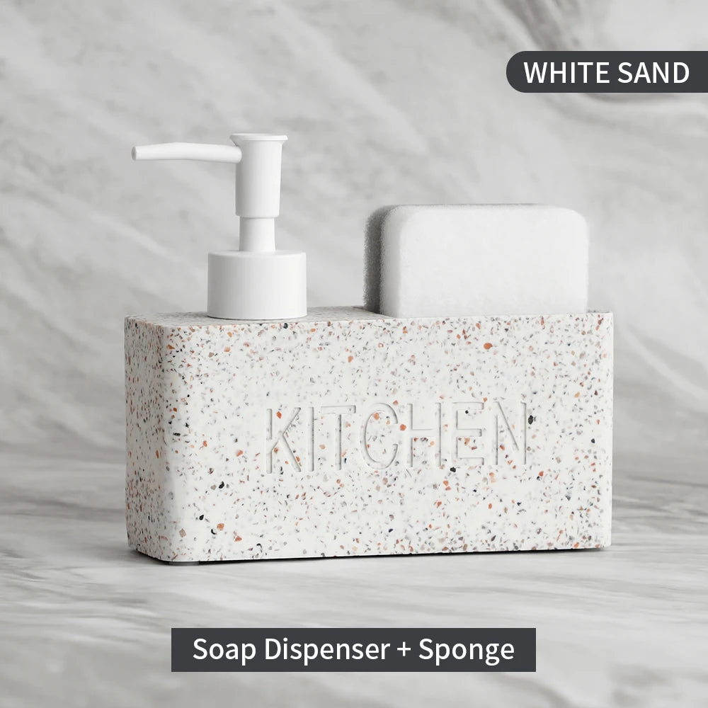 Set Distributeur Savon Cuisine Pierre Gris Sable