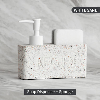 Set Distributeur Savon Cuisine Pierre Sable Blanc
