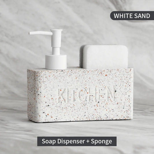 Set Distributeur Savon Cuisine Pierre Sable Blanc