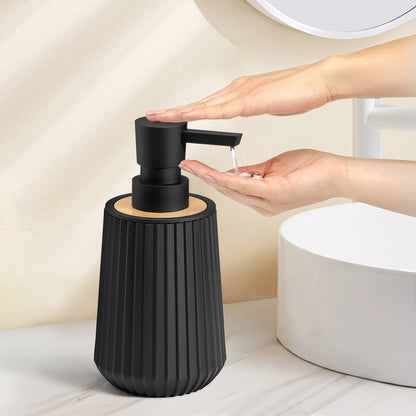 Distributeur Savon Noir Mat Rayé Finition Bambou Blanc - 250ml