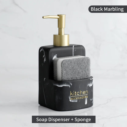 Set Distributeur Savon Cuisine Pierre Marbre Bleu Compact