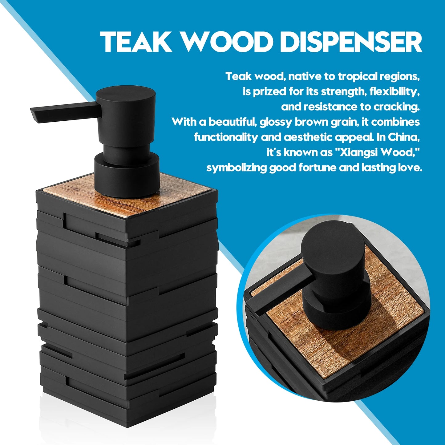 Distributeur Savon Blanc Finition Bois de Teck