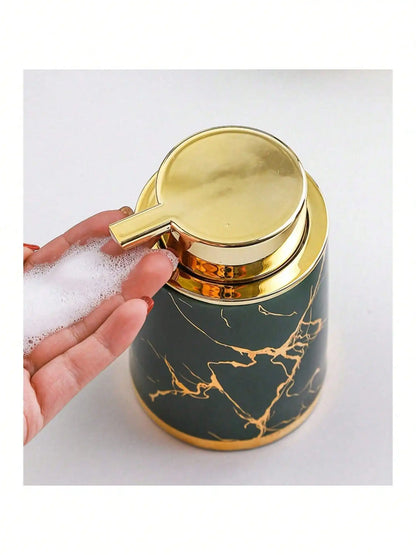 Distributeur Savon Céramique Marbre Luxe Noir - 400ml