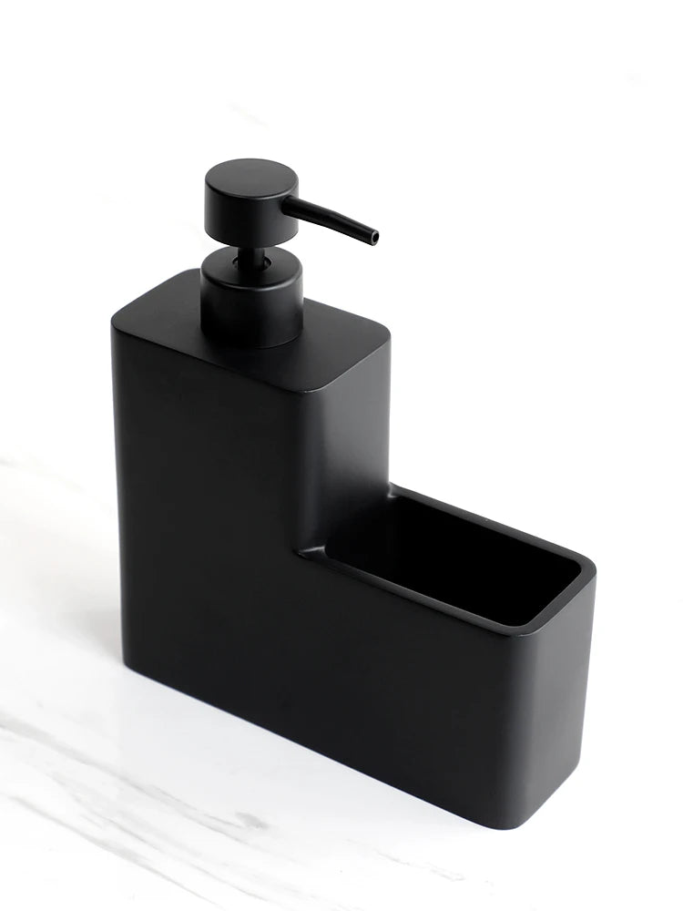 Distributeur Savon Vaisselle Noir 450ml avec Porte-Éponge
