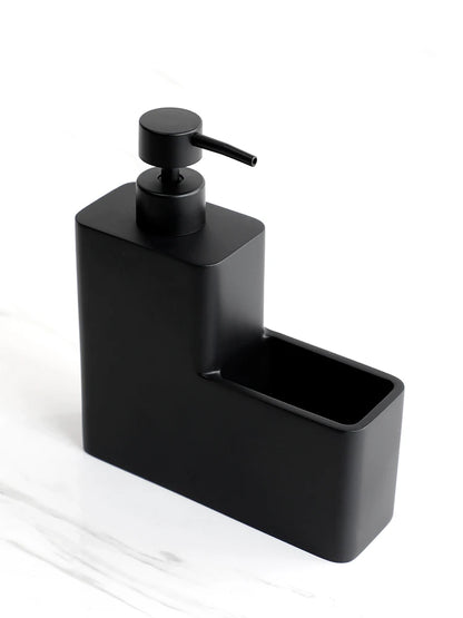 Distributeur Savon Vaisselle Noir 450ml avec Porte-Éponge