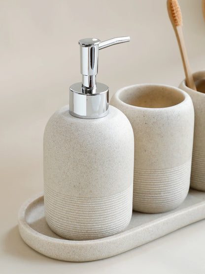 Set Salle de Bain 5 Pièces Gris - Distributeur, Brosse, Gobelet