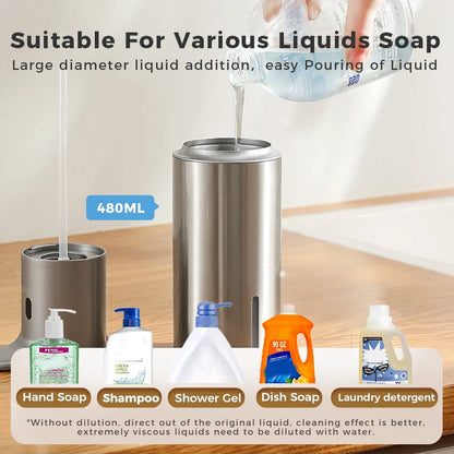 Distributeur Savon Cuisine Inox 480ml Argenté - Capteur Intelligent