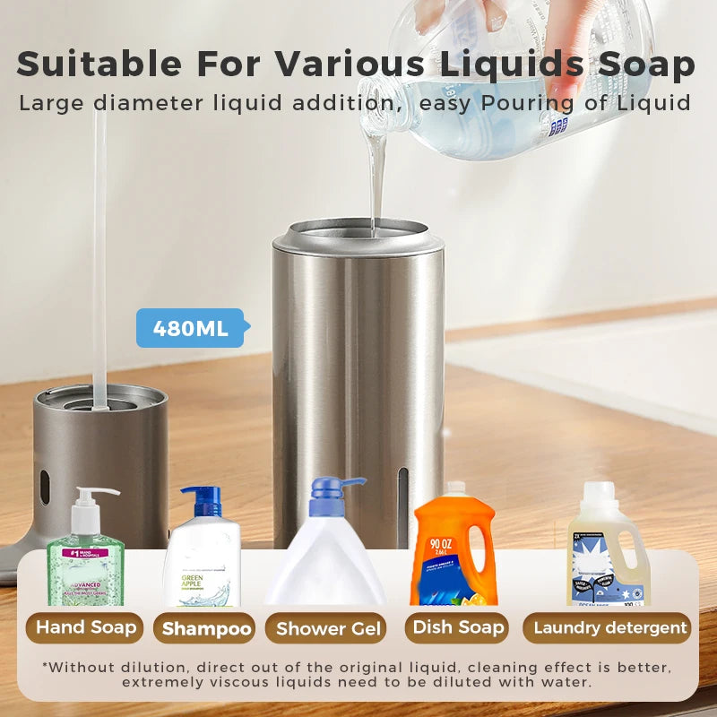 Distributeur Savon Cuisine Inox 480ml Noir - Capteur Intelligent
