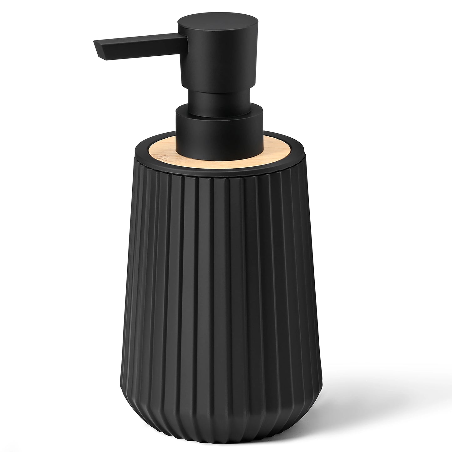 Distributeur Savon Noir Mat Rayé Finition Bambou Blanc - 250ml
