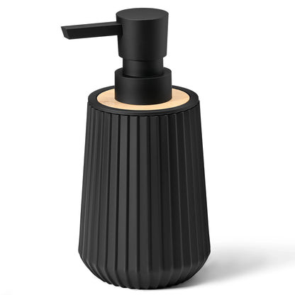 Distributeur Savon Noir Mat Rayé Finition Bambou - 250ml