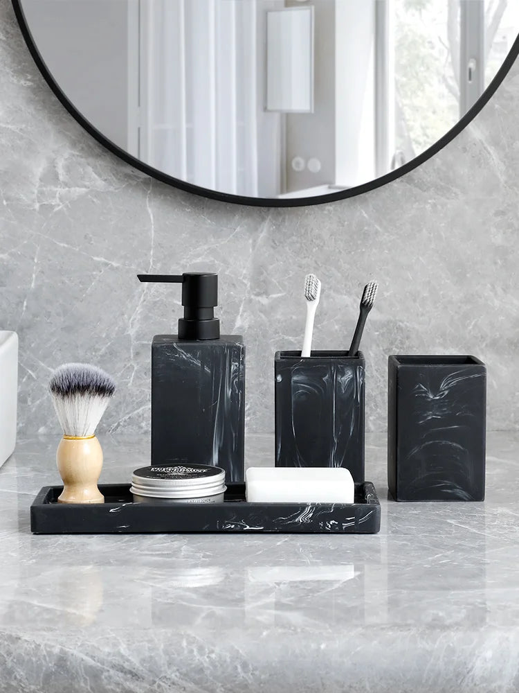 Set Salle de Bain Effet Marbre 4 Pièces Noir