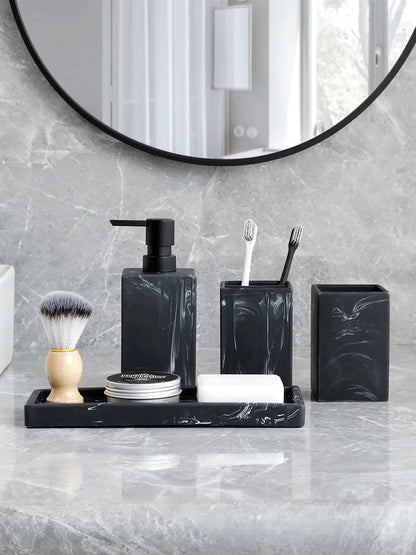 Set Salle de Bain Effet Marbre 4 Pièces Noir