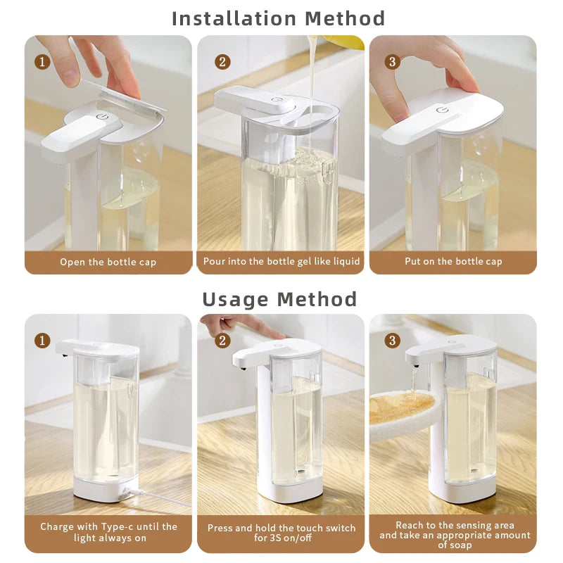 Distributeur Savon Automatique Cuisine Intelligent 500ml Rechargeable Capteur