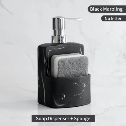 Set Distributeur Savon Cuisine Pierre Marbre Bleu Compact