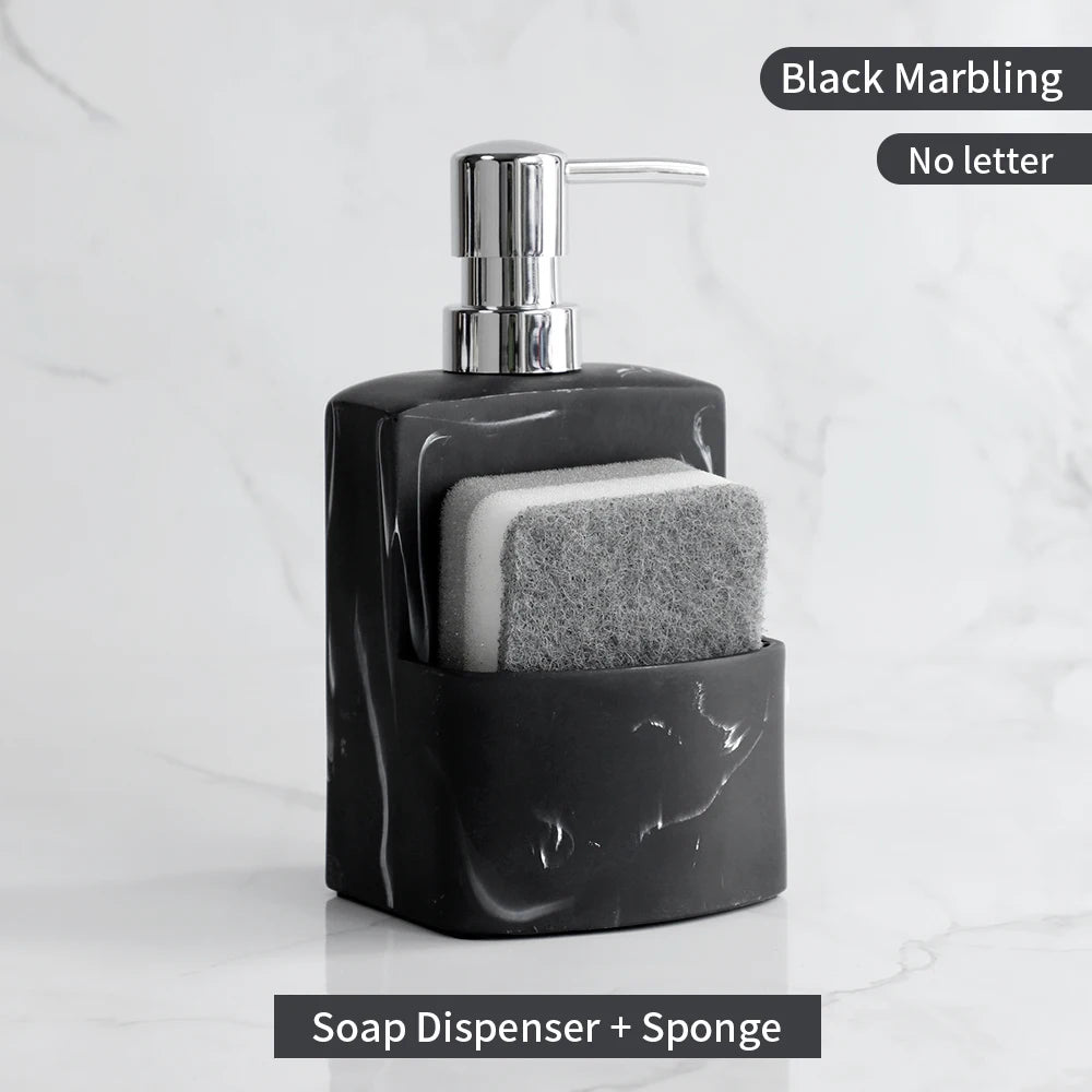 Set Distributeur Savon Cuisine Pierre Marbre Blanc