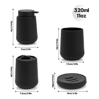 Set Salle de Bain 4 Pièces Noir Mat Distributeur Savon et Accessoires