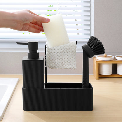 Set Distributeur Savon Cuisine Noir - Porte-Éponge et Porte-Serviette