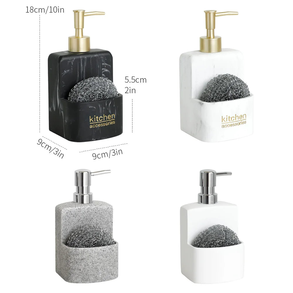 Set Distributeur Savon Cuisine Pierre Marbre Blanc Compact