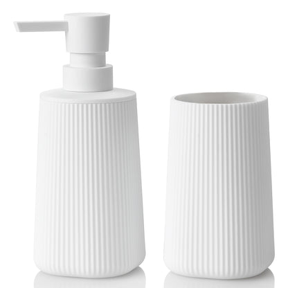Set Salle de Bain 2 Pièces Noir Mat Rayé Distributeur et Porte-Brosse