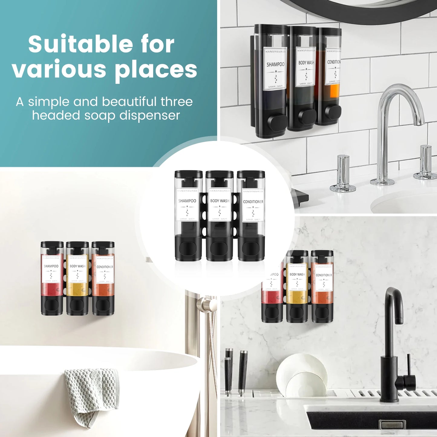 Distributeur mural de savon rechargeable pour salle de bain et cuisine