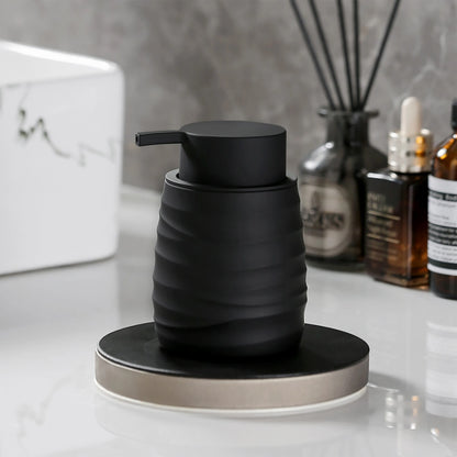 Distributeur Savon Rayé Design Moderne Noir - 230ml
