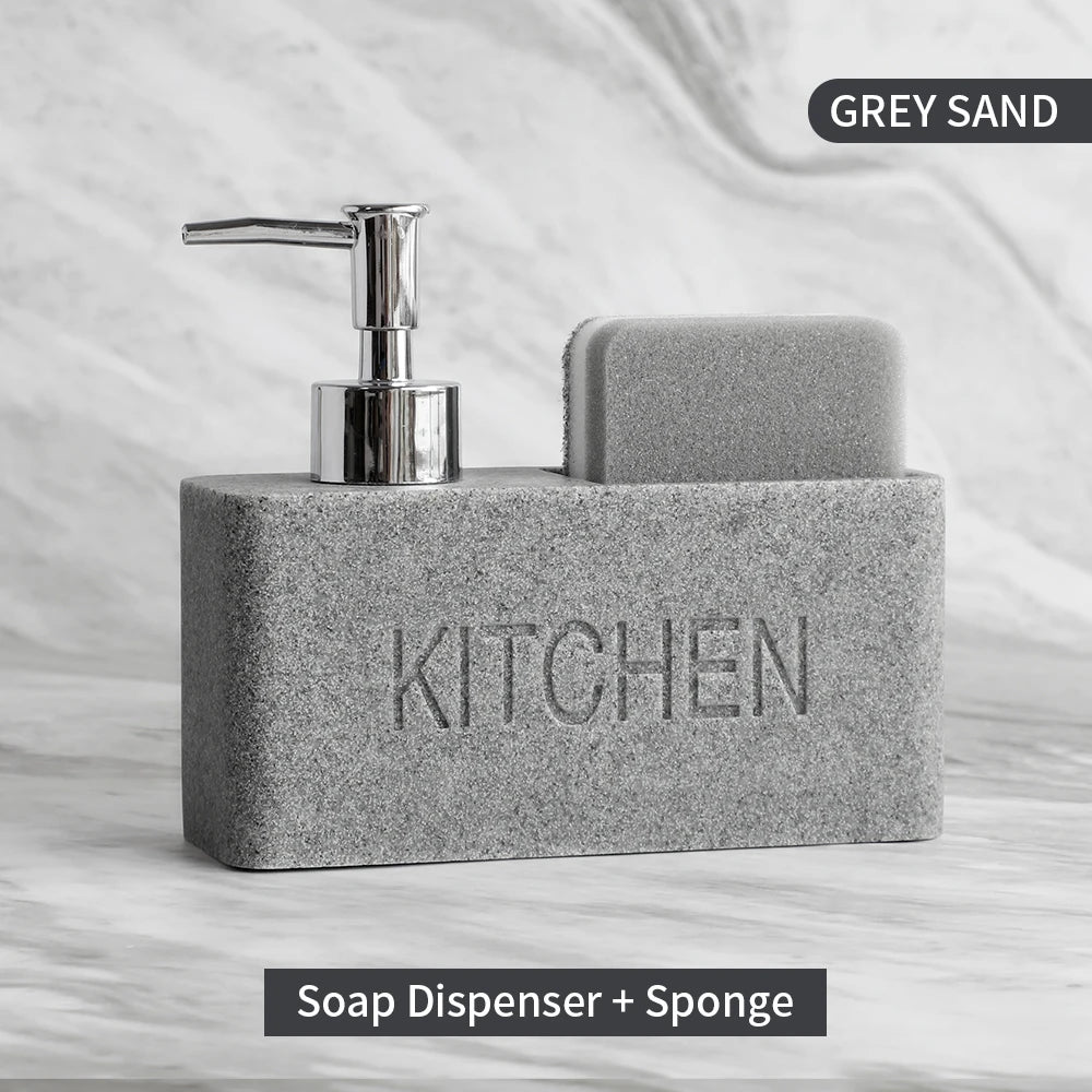 Set Distributeur Savon Cuisine Pierre Sable Blanc