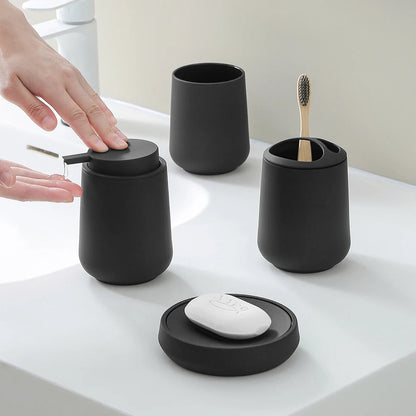 Set Salle de Bain 4 Pièces Noir Mat Distributeur Savon et Accessoires