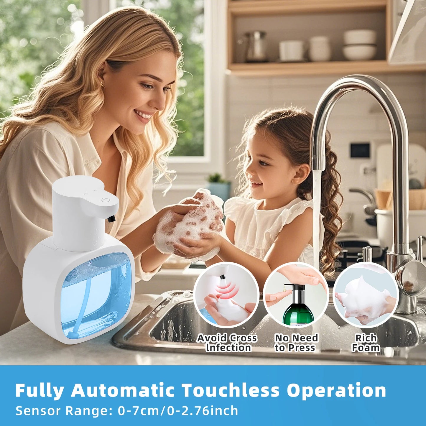 Distributeur Mural Automatique Mousse 500ml Blanc - P3