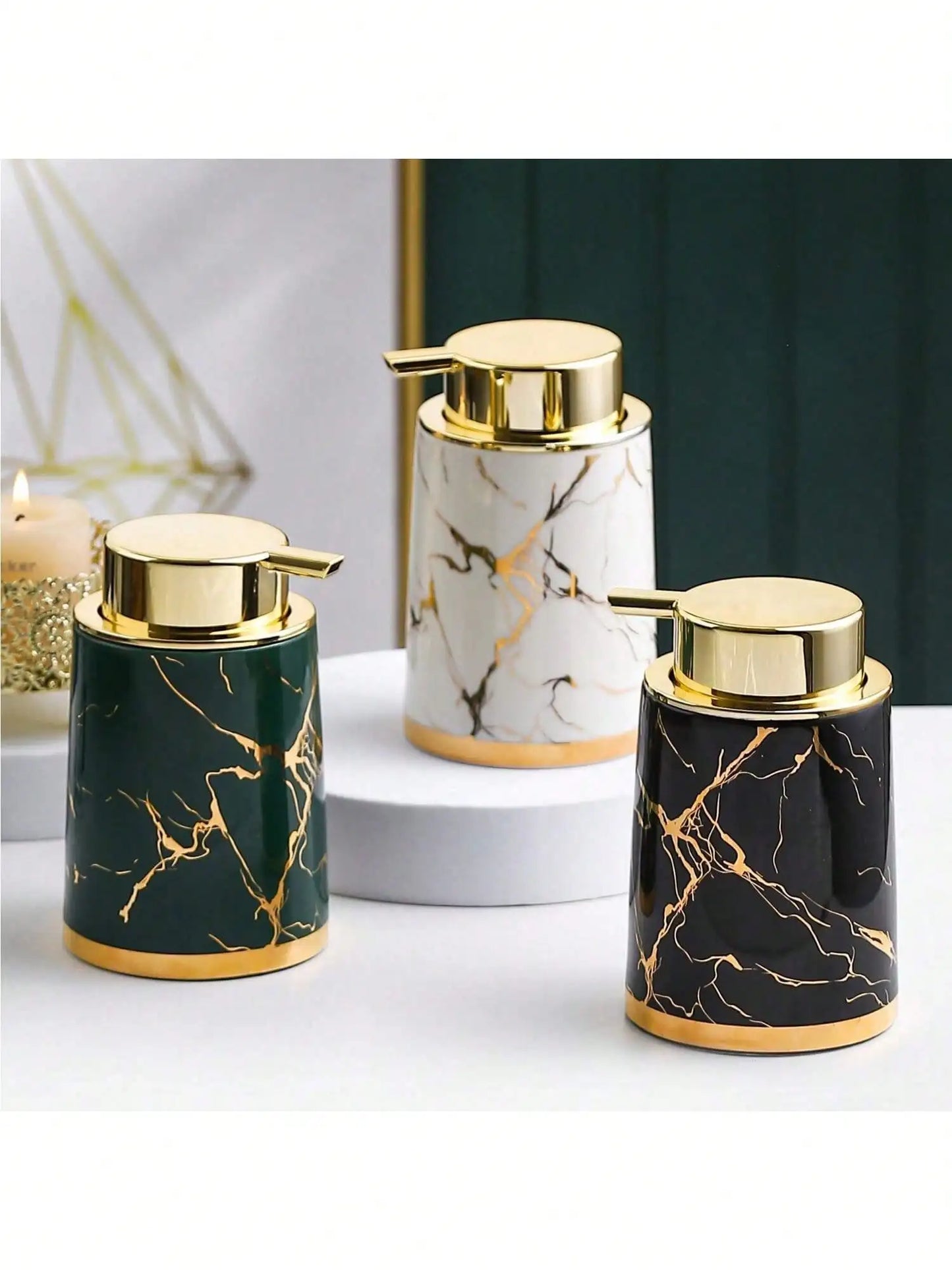 Distributeur Savon Céramique Marbre Luxe Noir - 400ml