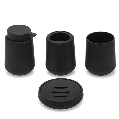 Set Salle de Bain 4 Pièces Noir Mat Distributeur Savon et Accessoires