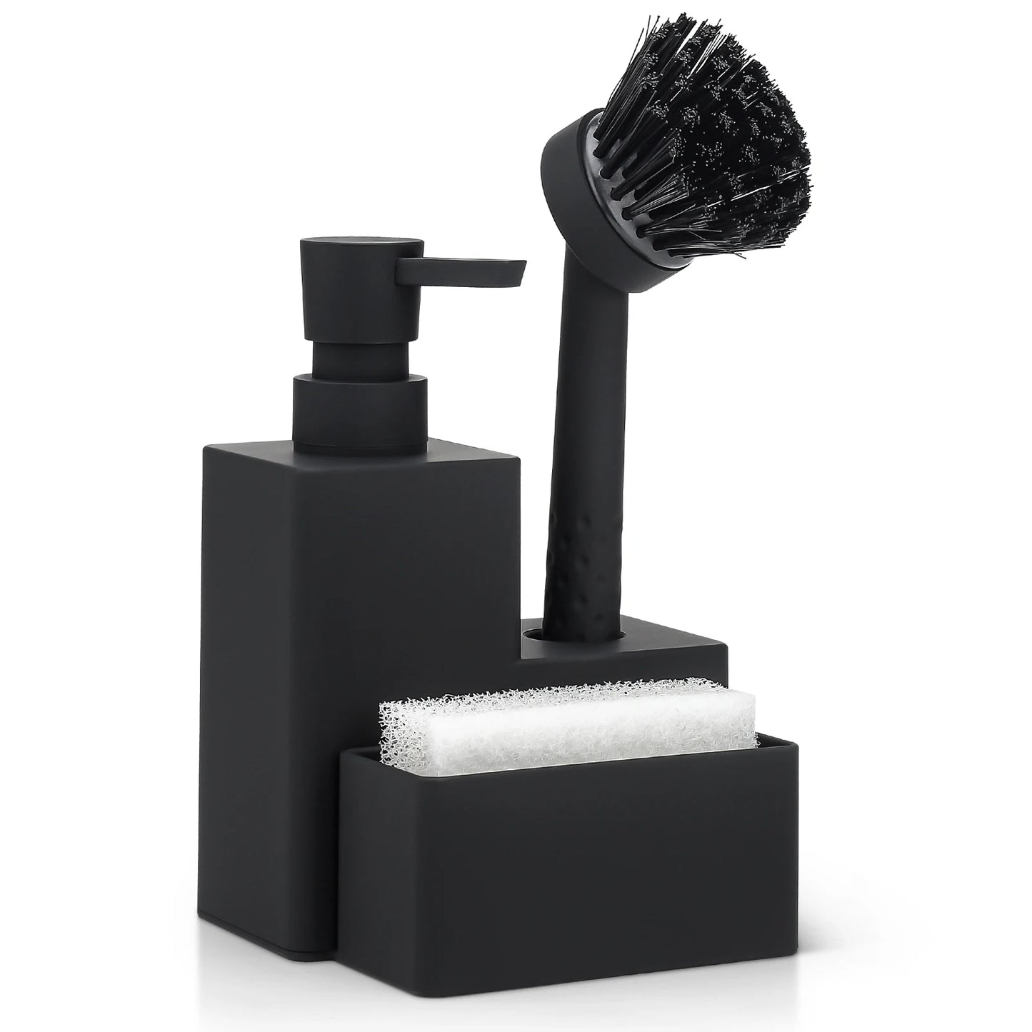 Distributeur Savon Vaisselle Noir Carré 3 en 1 Cuisine