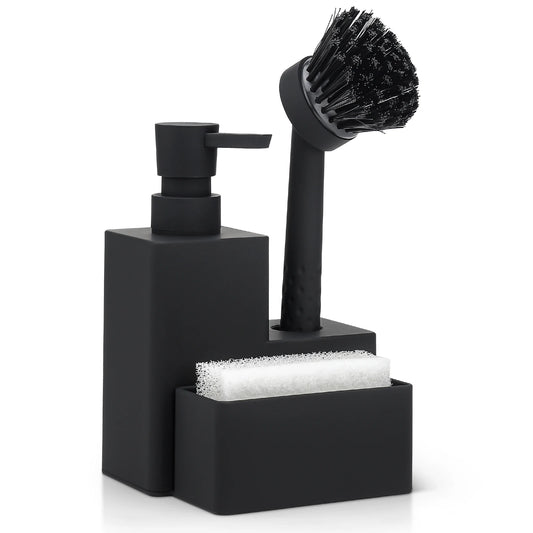 Distributeur Savon Vaisselle Noir Carré 3 en 1 Cuisine